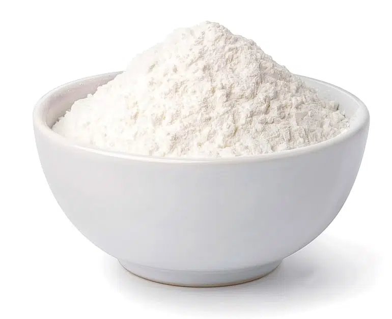White flour in a white bowl